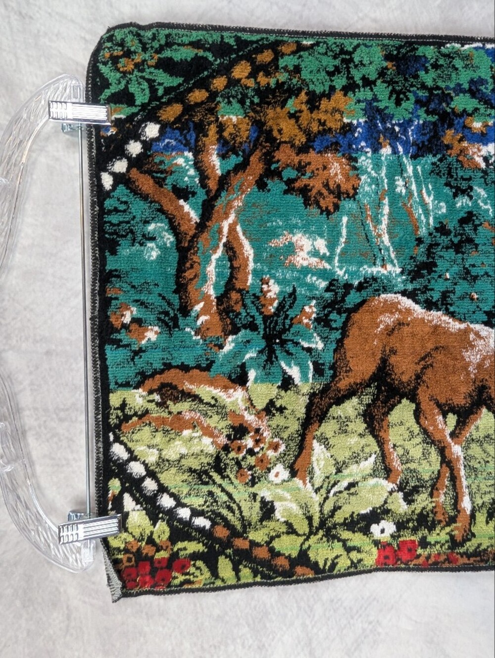 Mid Century Modern Velvet Deer Family Wall Tapestry Woodland Cabin Lodge 38"x19" - Picture 8 of 9